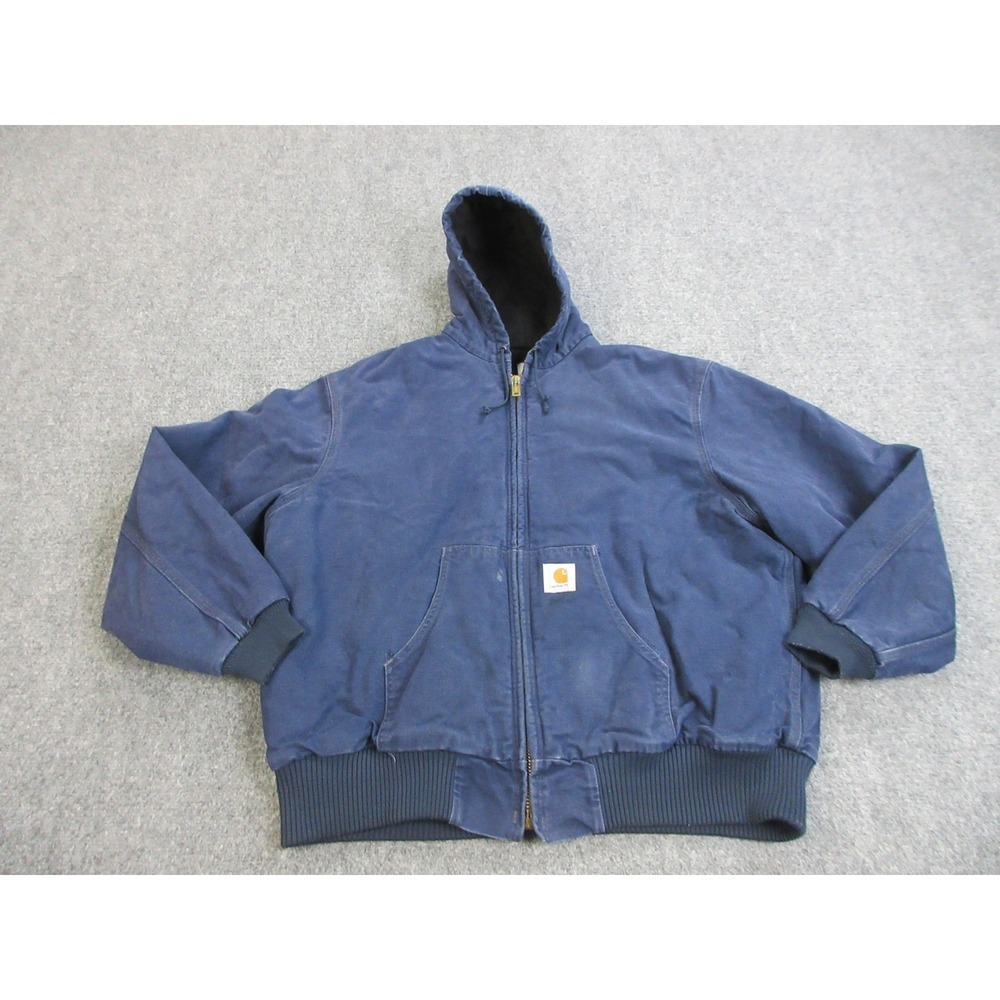VINTAGE Carhartt Active Jacket Mens XL Blue Duck Hooded Full Zip Quilted‎ JQ1002